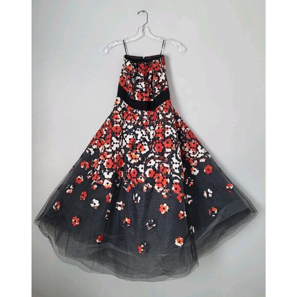 Sachin & Babi Noir Floral Norman Sz 4 Midi Dress Gown Red Bkack Tule Org… - Picture 9 of 16